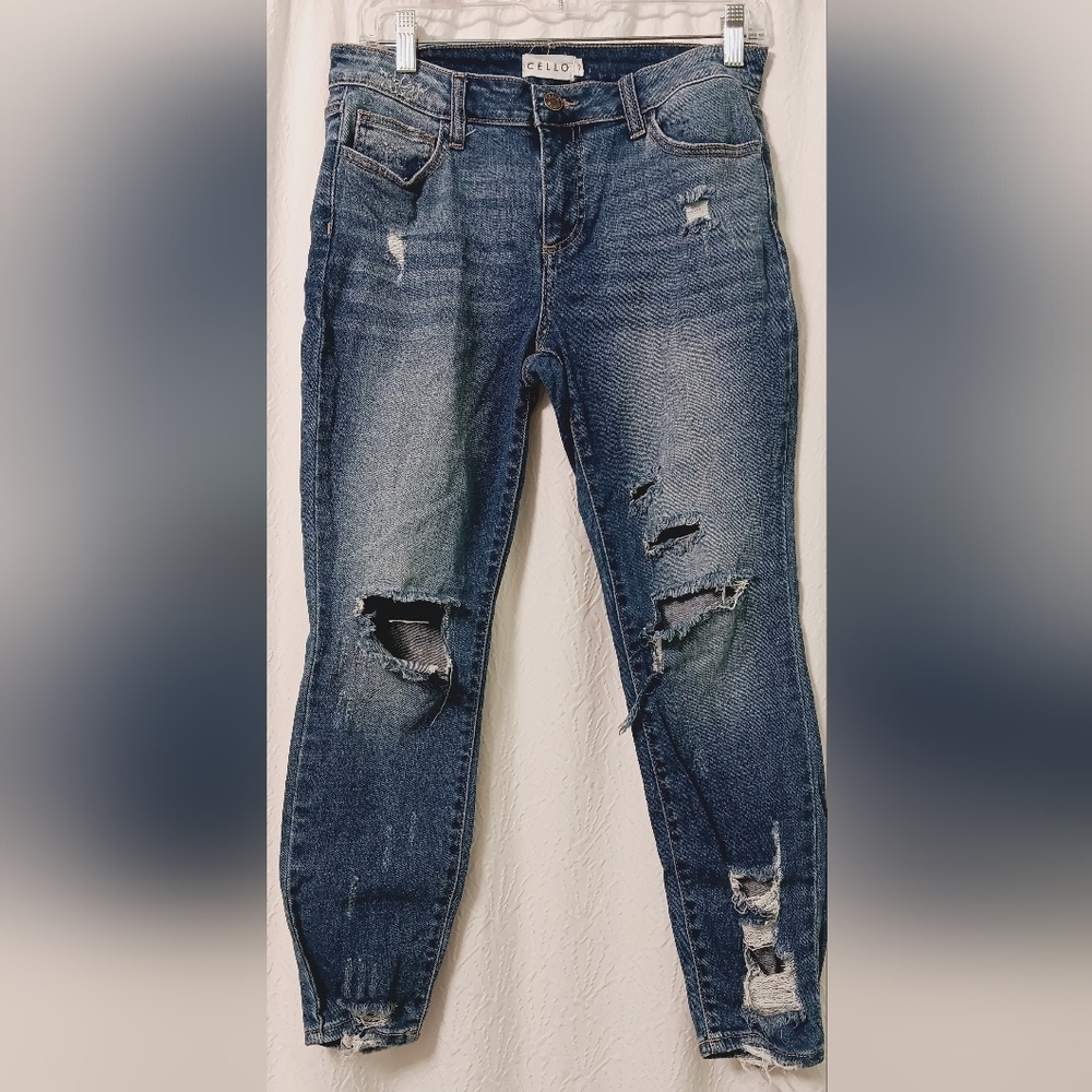 Cello Distressed Cut Off Washed Blue Denim Jeans Size 7